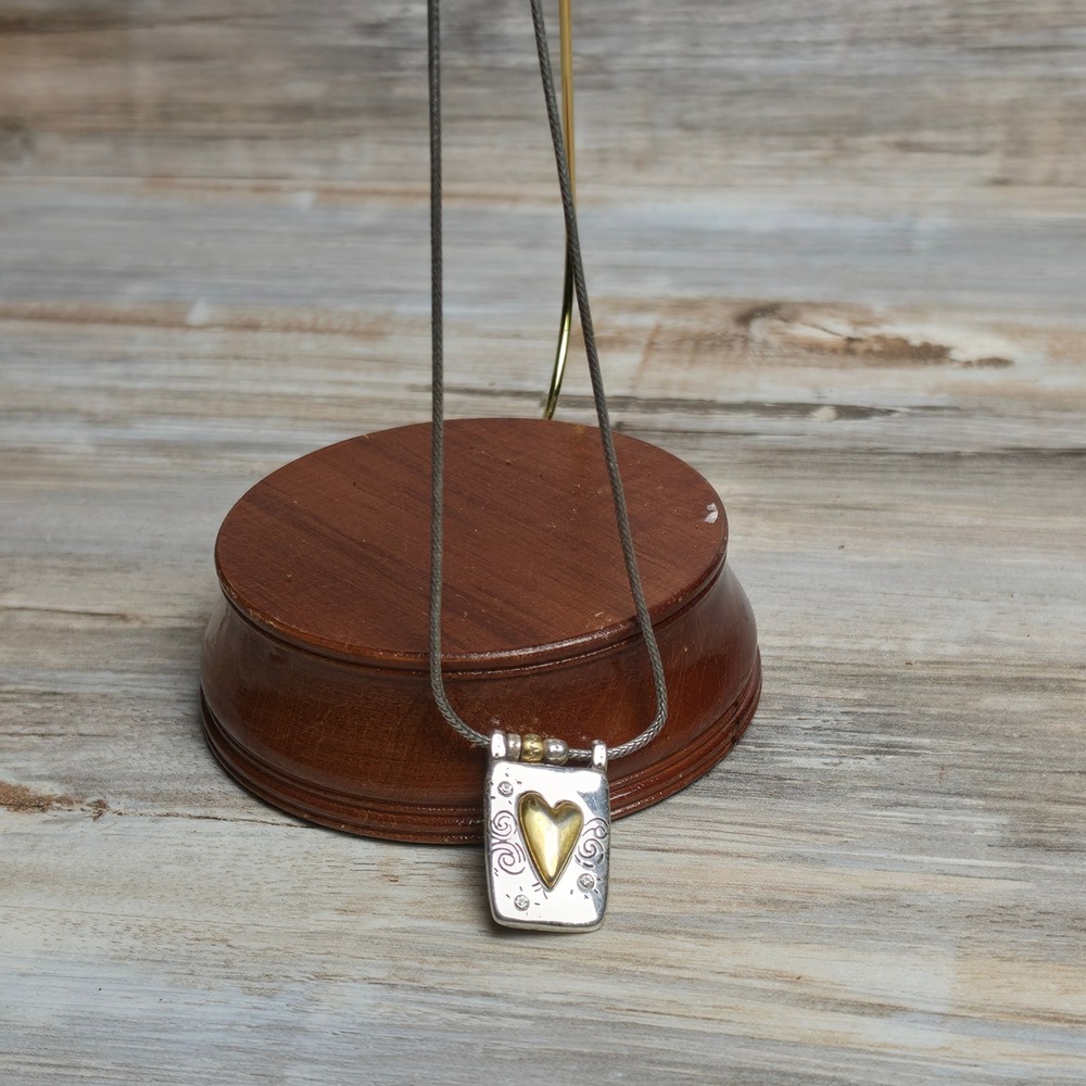 Brighton Silver Gold Heart Tag Necklace Remember Me Engraved Pendant